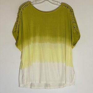 Rxb Top Womens Petite Medium Green Antique Moss Tie Dye Crochet Sleeve